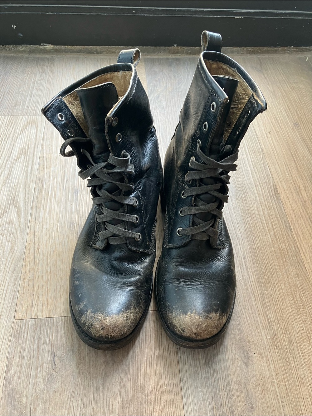 Frye Black Leather Lace-Up Boots